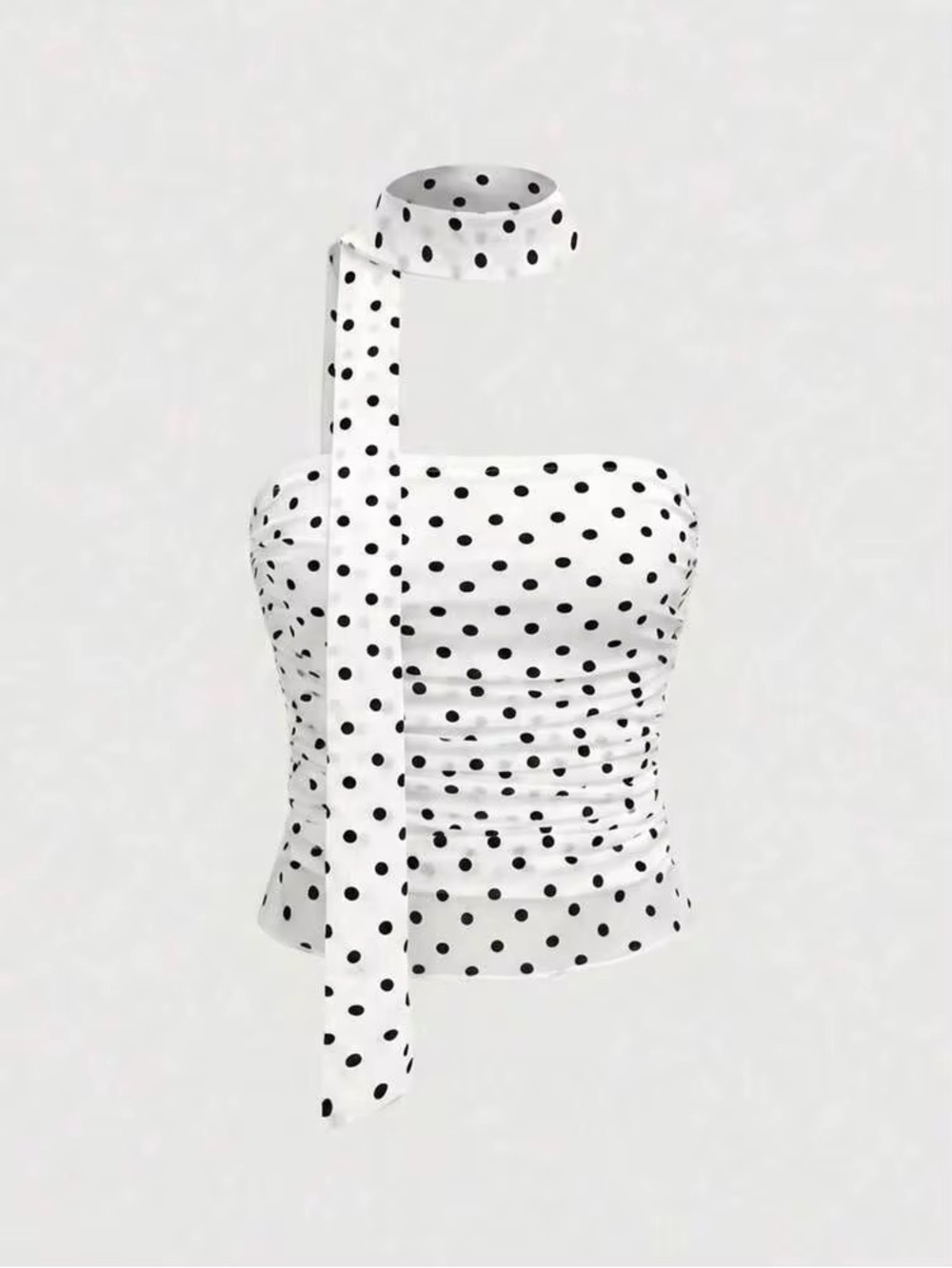 ROMWE White Polka Dot One-Shoulder Tie Camisole
